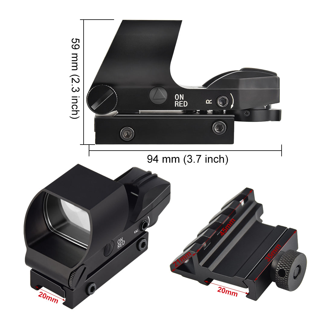 Feyachi RS-20 Red & Green Dot Sight - 4 Reticle Rail Mount