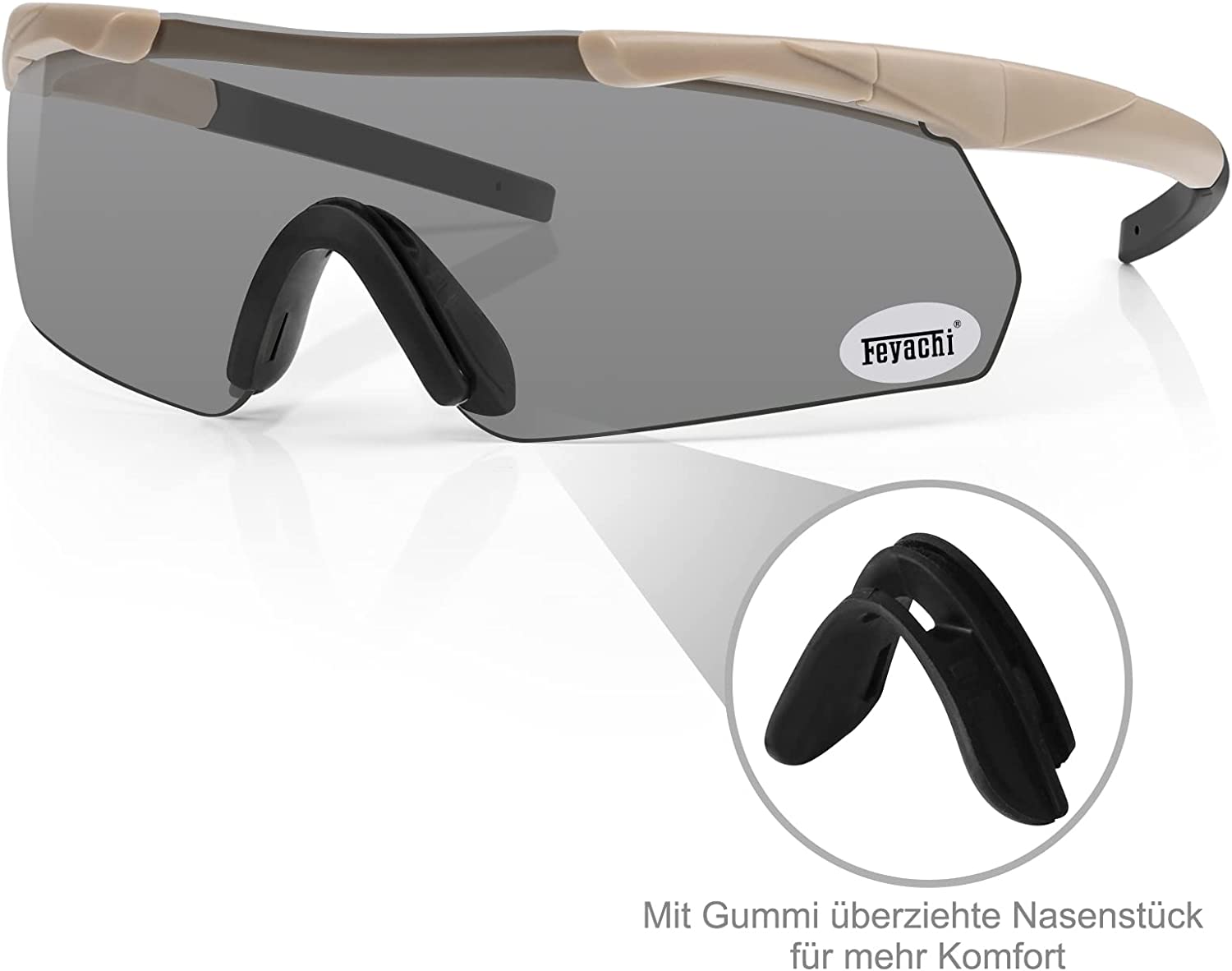 Feyachi Schießbrille mit 3 austauschbaren Gläsern, schlagfester Augenschutz, verstellbar feyachi Black Armygreen Khaki Black-Armygreen-Khaki-