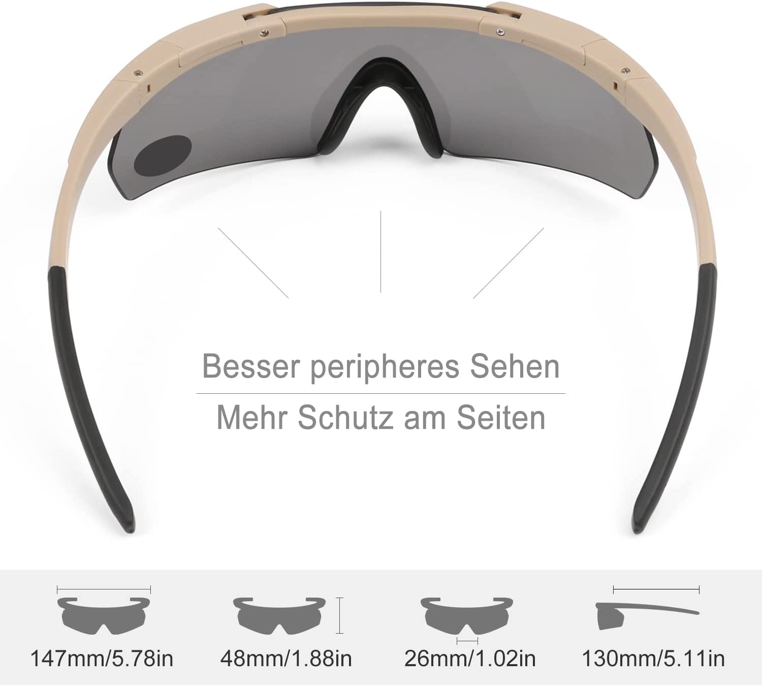 Feyachi Schießbrille mit 3 austauschbaren Gläsern, schlagfester Augenschutz, verstellbar feyachi Black Armygreen Khaki Black-Armygreen-Khaki-