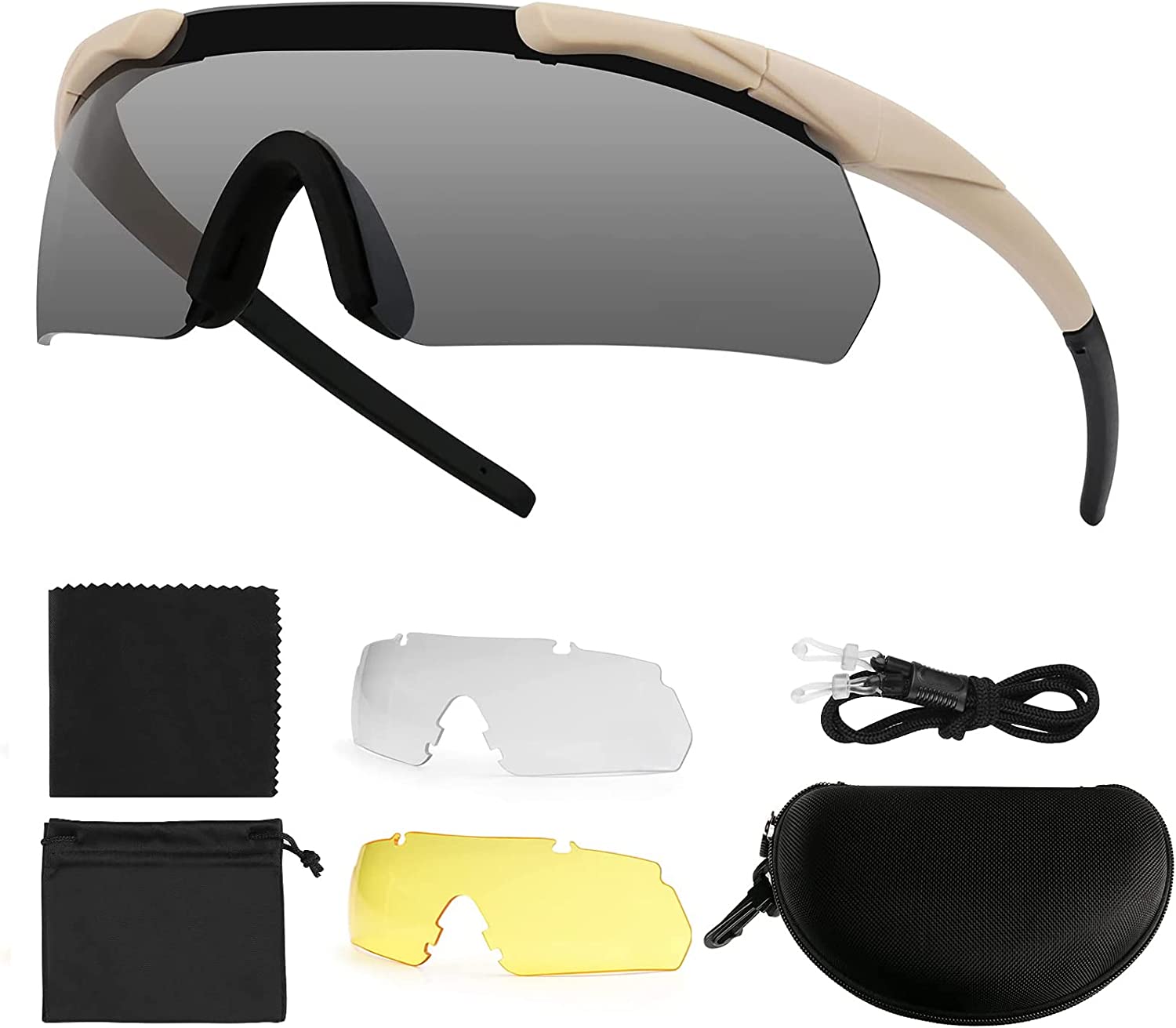 Feyachi Schießbrille mit 3 austauschbaren Gläsern, schlagfester Augenschutz, verstellbar feyachi Black Armygreen Khaki Black-Armygreen-Khaki-